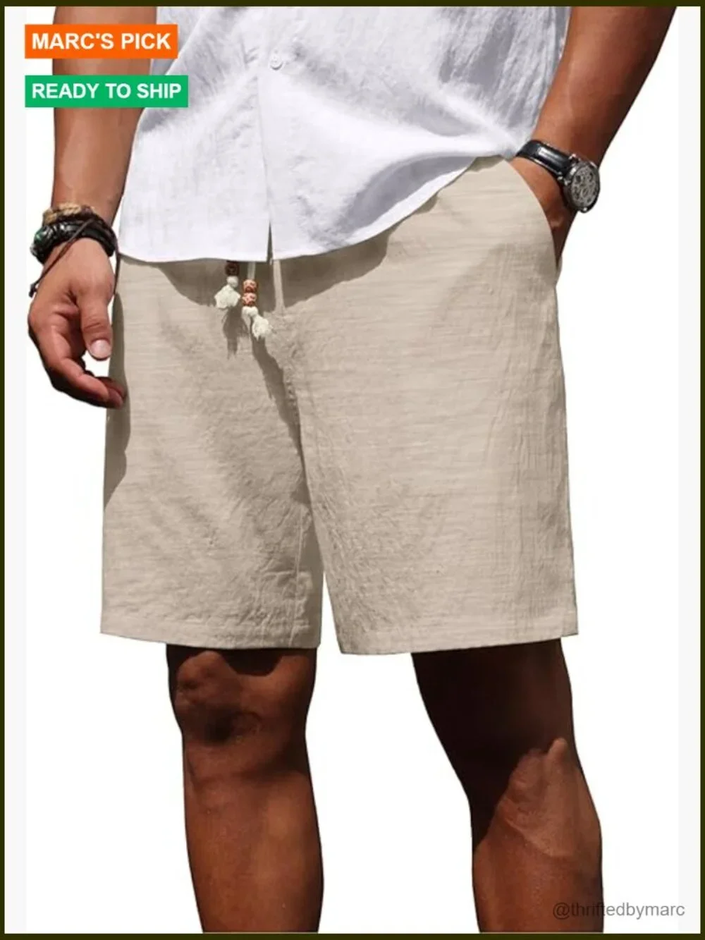 Men's Linen Shorts Elastic Waist Drawstring Lightweight Summer Casual